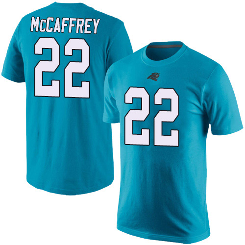 Carolina Panthers Men Blue Christian McCaffrey Rush Pride Name and Number NFL Football #22 T Shirt